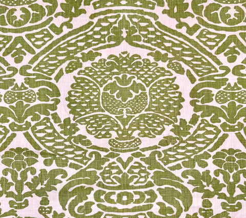 Home Couture Fabric: Principessa - Custom Apple Green on Tan 100% Linen