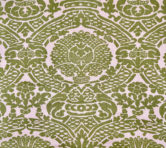Home Couture Fabric: Principessa - Custom Apple Green on Tan 100% Linen