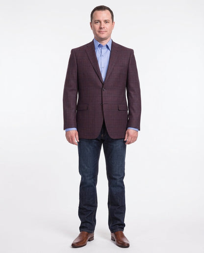 I Uomo Mens Regular Fit Burgundy Plaid 2 Button Wool Blazer Sportcoat - The Suit Depot