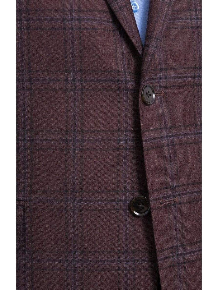 I Uomo BLAZERS I Uomo Mens Regular Fit Burgundy Plaid 2 Button Wool Blazer Sportcoat