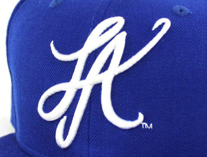 LA Script New Era 9Fifty Snapback Hats (Blue Gray Under Brim)