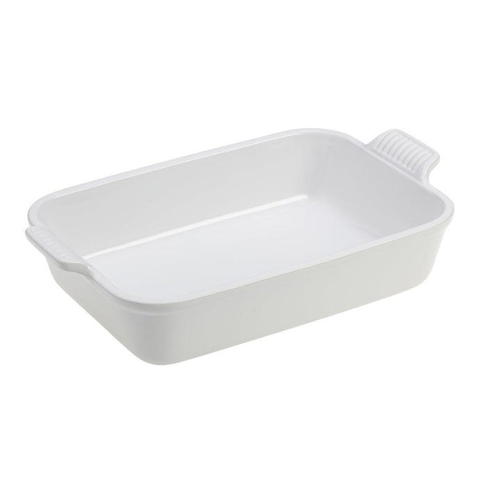 Le Creuset 2.5 Qt. white Heritage Stoneware Rectangular Dish displayed on a white background