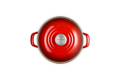 Cerise stockpot with lid and handles on white background