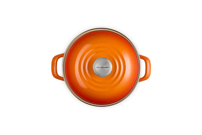 Flame stockpot with lid and handles on white background