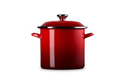 Cerise stockpot with lid and handles on white background