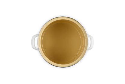 Beige inside stockpot with white handles on a white background