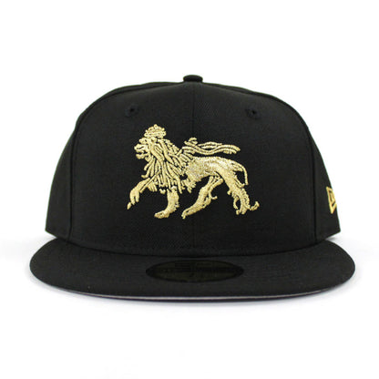 Lion Crest New Era 59Fifty Fitted Hat (Black Metallic Gold Gray Under Brim)