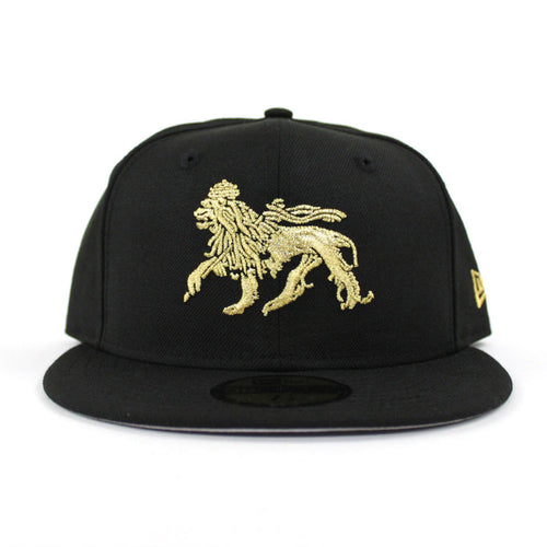 Lion Crest New Era 59Fifty Fitted Hat (Black Metallic Gold Gray Under Brim)