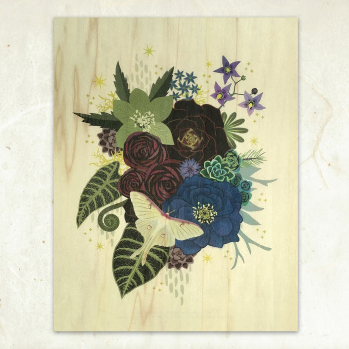 Luna Moth Bouquet Small Wood Print
