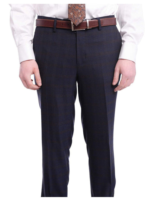 Arthur Black PANTS Mens Arthur Black Slim Fit Blue Plaid Flat Front Wool Dress Pants