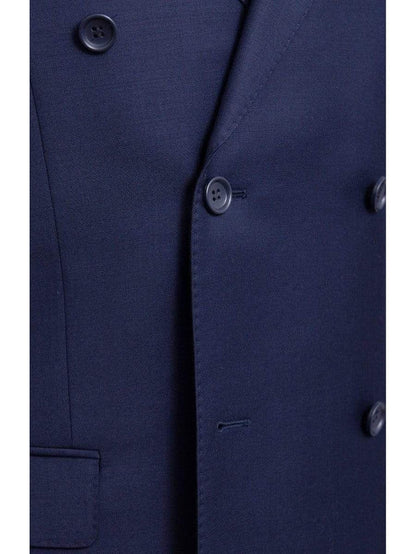 Label M TWO PIECE SUITS Mens Classic Fit Solid Navy Blue Double Breasted Wool Suit Peak Lapels