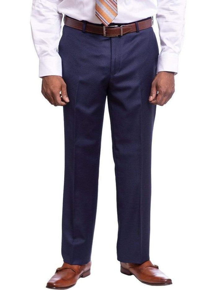 Label M TWO PIECE SUITS Mens Classic Fit Solid Navy Blue Double Breasted Wool Suit Peak Lapels