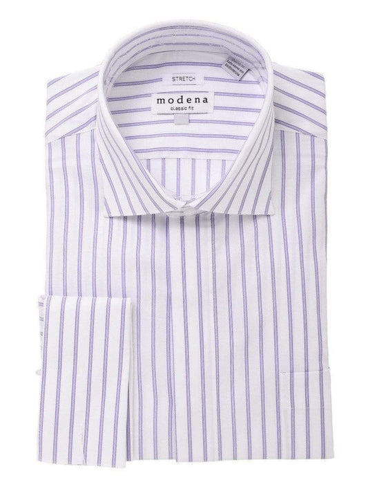 Modena SHIRTS Mens Cotton Blend Purple Striped French Cuff Classic Fit Dress Shirt