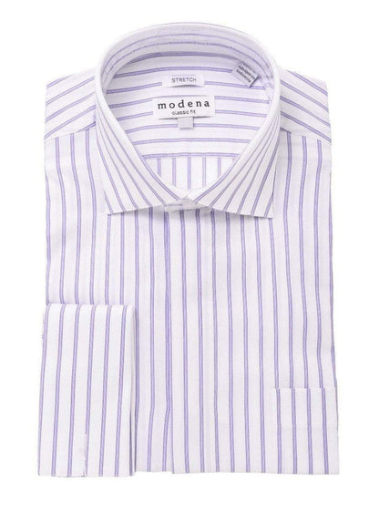 Modena SHIRTS 14 1/2 32/33 Mens Cotton Purple Striped Slim Fit Spread Collar Stretch Dress Shirt