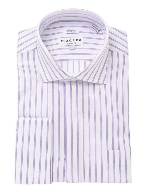 Modena SHIRTS 14 1/2 32/33 Mens Cotton Purple Striped Slim Fit Spread Collar Stretch Dress Shirt