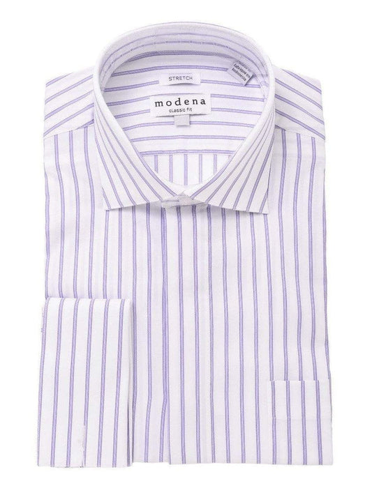 Modena SHIRTS 14 1/2 32/33 Mens Cotton Purple Striped Slim Fit Spread Collar Stretch Dress Shirt