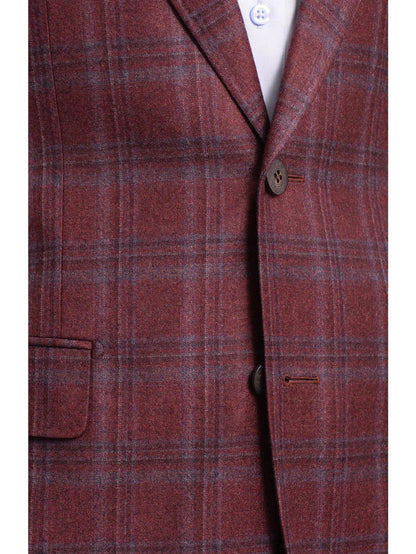 Napoli BLAZERS Men's Napoli Slim Fit Burgundy With Blue Plaid Two Button Wool Blazer Sportcoat
