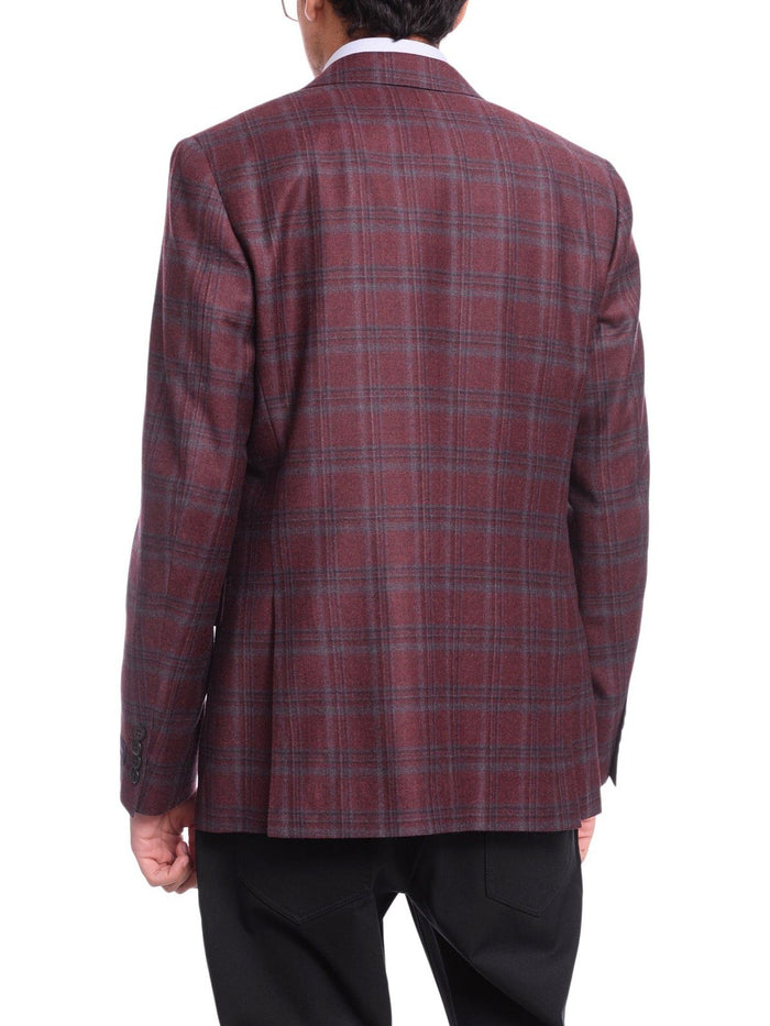 Napoli BLAZERS Men's Napoli Slim Fit Burgundy With Blue Plaid Two Button Wool Blazer Sportcoat