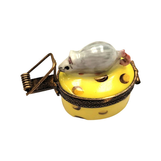 Miniature Mouse Trap Delight Porcelain Limoges Mouse French Trinket Box