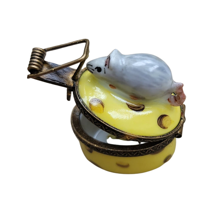 Miniature Mouse Trap Delight Porcelain Limoges Mouse French Trinket Box