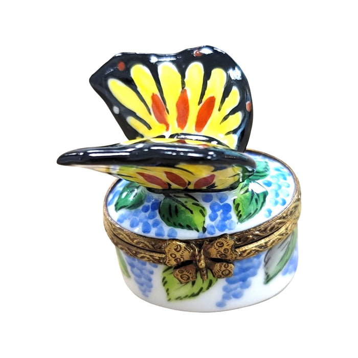 Miniature Yellow Butterfly Box Porcelain Limoges Butterfly French Trinket Box