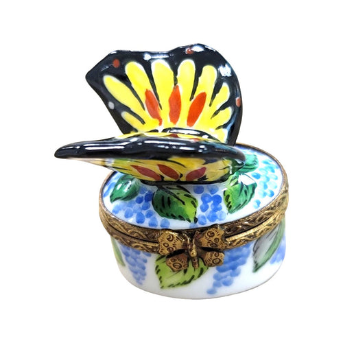 Miniature Yellow Butterfly Box Porcelain Limoges Butterfly French Trinket Box