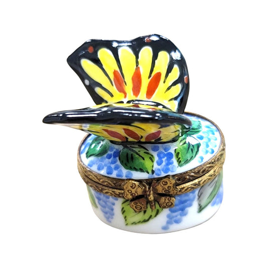 Miniature Yellow Butterfly Box Porcelain Limoges Butterfly French Trinket Box