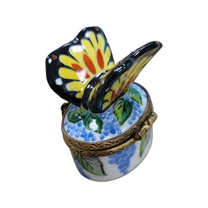 Miniature Yellow Butterfly Box Porcelain Limoges Butterfly French Trinket Box
