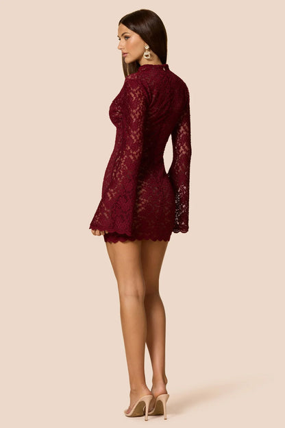 Nookie Mystique Long Sleeve Mini Dress - Wine