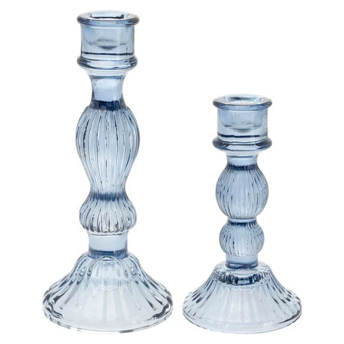Navy Glass Taper Candle Sticks Set of 2