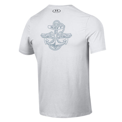 Navy Under Armour Anchor Silent Service Performance Cotton T-Shirt (White)
