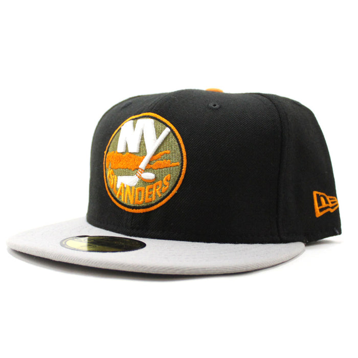 New York Islanders New Era 59Fifty Fitted Hat (Black Gray Light Orange)