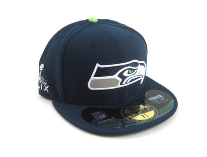 NFL Super Bowl XLIX 2015 Seattle Seahawks New Era 59Fifty Fitted Hats on field 49th championships Caps