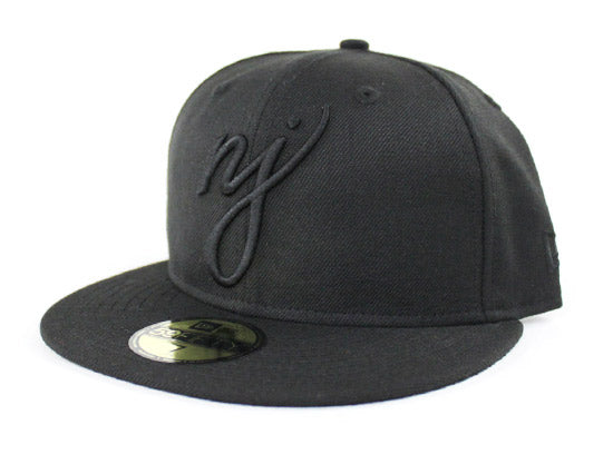 NJ Script New Era 59Fifty Fitted Hats (Black On Black Suede Under Brim)