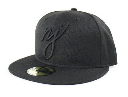 NJ Script New Era 59Fifty Fitted Hats (Black On Black Suede Under Brim)