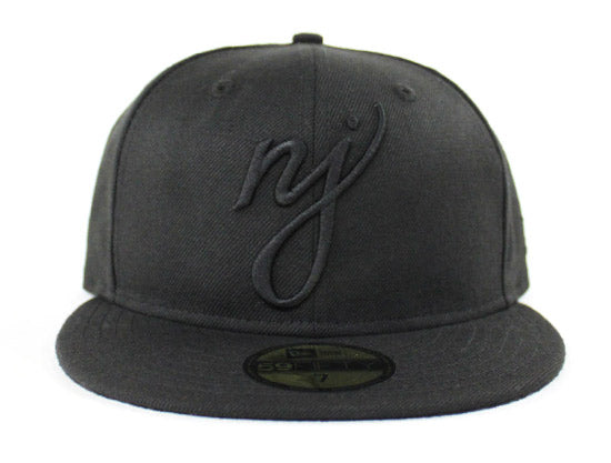 NJ Script New Era 59Fifty Fitted Hats (Black On Black Suede Under Brim)