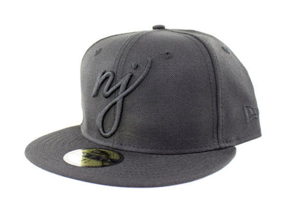NJ Script New Era 59Fifty Fitted Hats (Black On Black)
