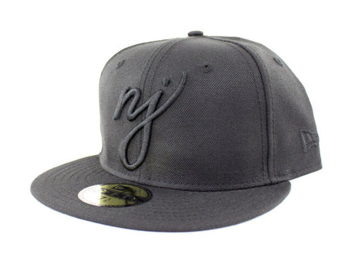 NJ Script New Era 59Fifty Fitted Hats (Black On Black)