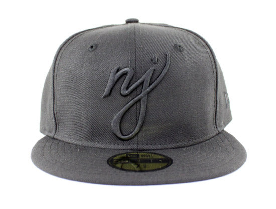 NJ Script New Era 59Fifty Fitted Hats (Black On Black)