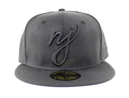 NJ Script New Era 59Fifty Fitted Hats (Black On Black)