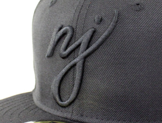 NJ Script New Era 59Fifty Fitted Hats (Black On Black)