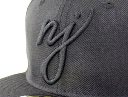 NJ Script New Era 59Fifty Fitted Hats (Black On Black)