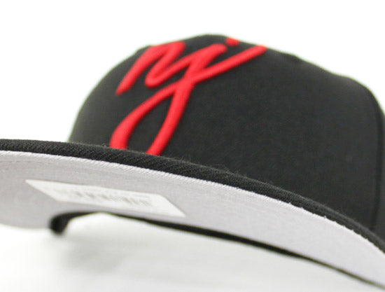 NJ Script New Era 59Fifty Fitted Hats (Black Red Gray Under Brim)