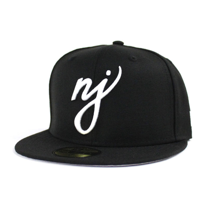 NJ Script New Era 59Fifty Fitted Hats (BLACK WHITE GREY UNDER BRIM)