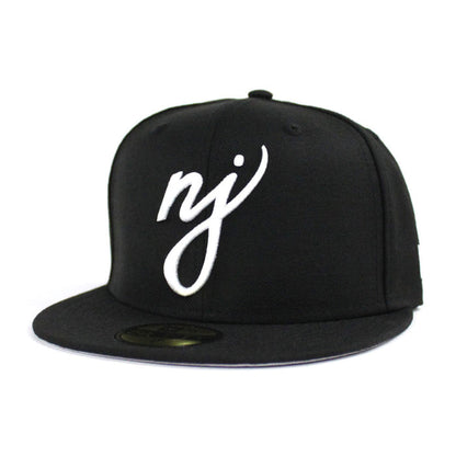 NJ Script New Era 59Fifty Fitted Hats (BLACK WHITE GREY UNDER BRIM)