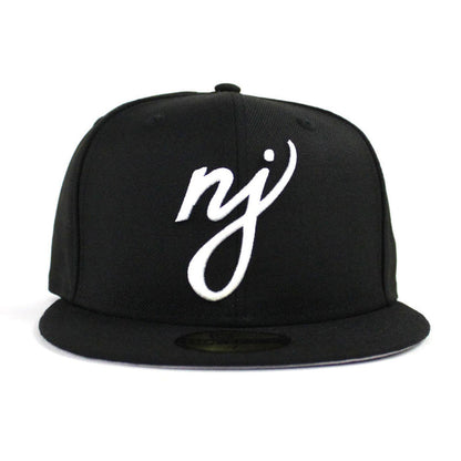 NJ Script New Era 59Fifty Fitted Hats (BLACK WHITE GREY UNDER BRIM)