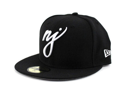 NJ Script New Era 59Fifty Fitted Hats (BLACK WHITE GREY UNDER BRIM)