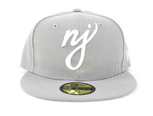 NJ Script New Era 59Fifty Fitted Hats (Gray White Gray Under Brim)