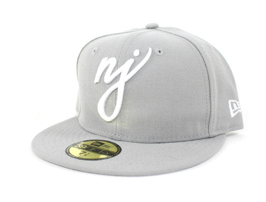 NJ Script New Era 59Fifty Fitted Hats (Gray White Gray Under Brim)