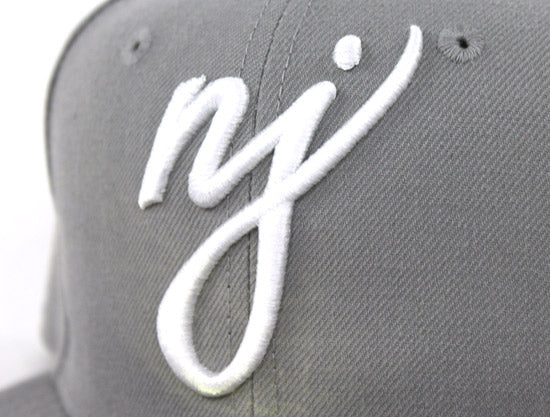 NJ Script New Era 59Fifty Fitted Hats (Gray White Gray Under Brim)